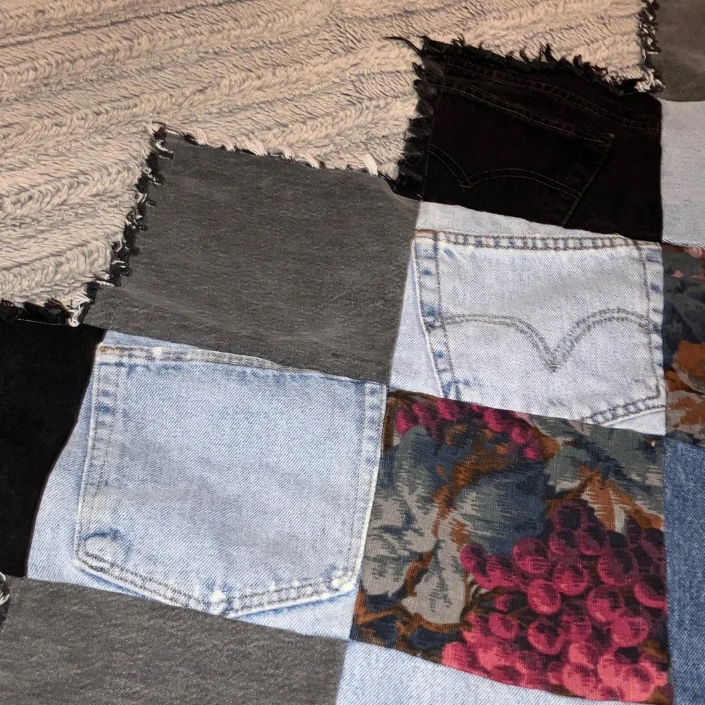 Patchwork Denim and Floral‎ Throw Blanket